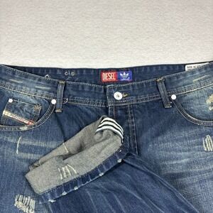 VTG Selvedge Diesel Adidas Jeans Men 40x34 Kurren Straight Leg Distressed